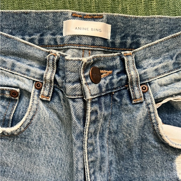 Anine Bing wide leg cropped jeans distressed jeans - size 24 - Picture 2 of 5